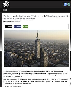 Fusiones y adquisiciones en Mxico caen 44% hasta mayo; industria de software lidera transacciones